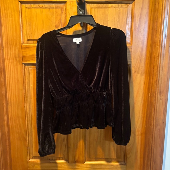 True Craft Long Sleeve Velvet Surplice Top in Black Small - Picture 2 of 5